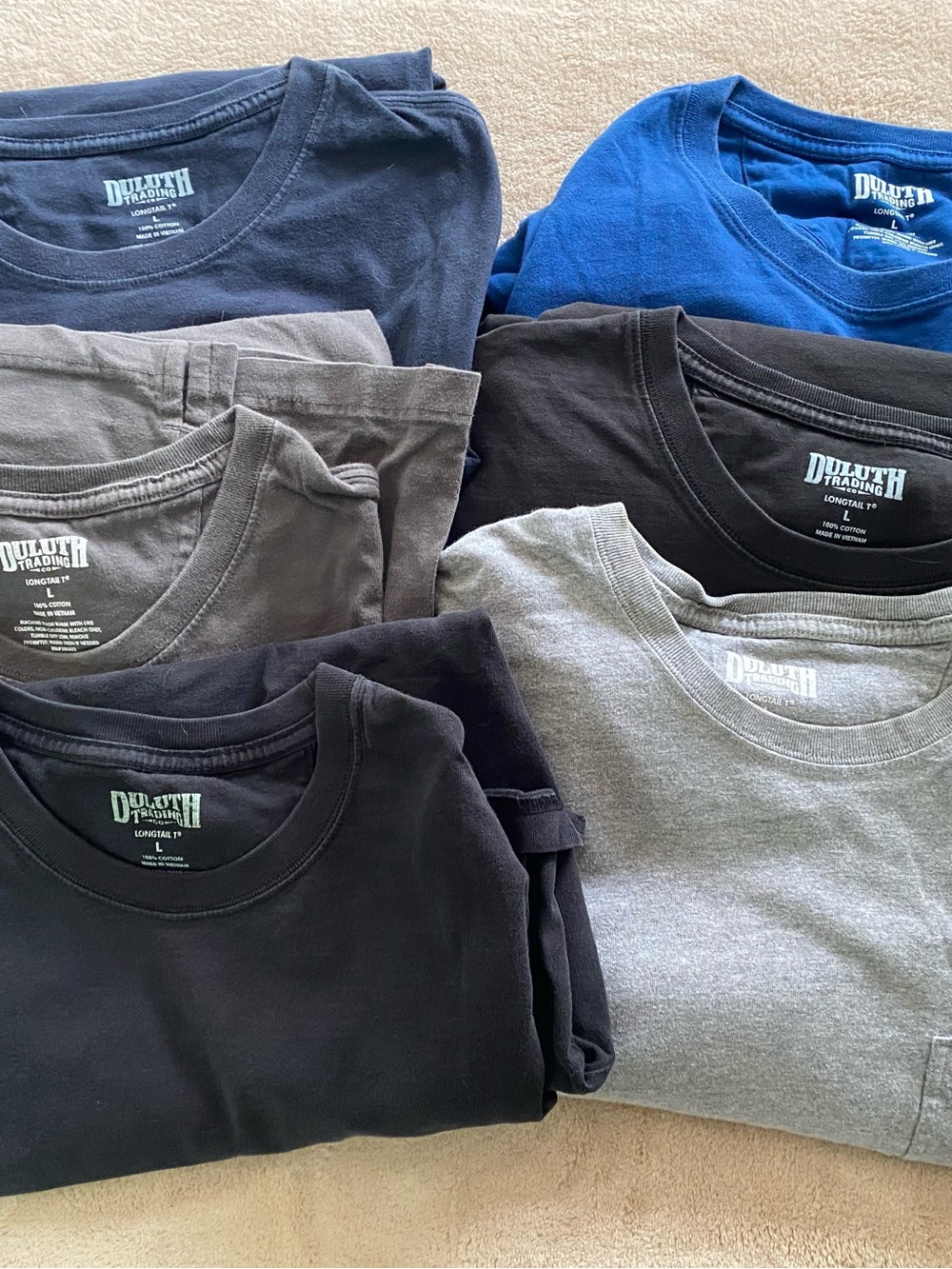 Duluth Trading Co Crew Neck T-Shirt Pack — Black, Gray, Blue